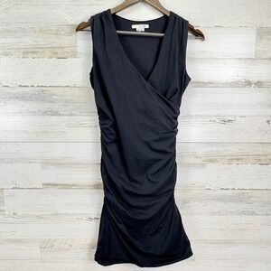 Boden Black Sleeveless Ruched Dress‎ Wrap Front Bubble Hem Bodycon Women Sz 8